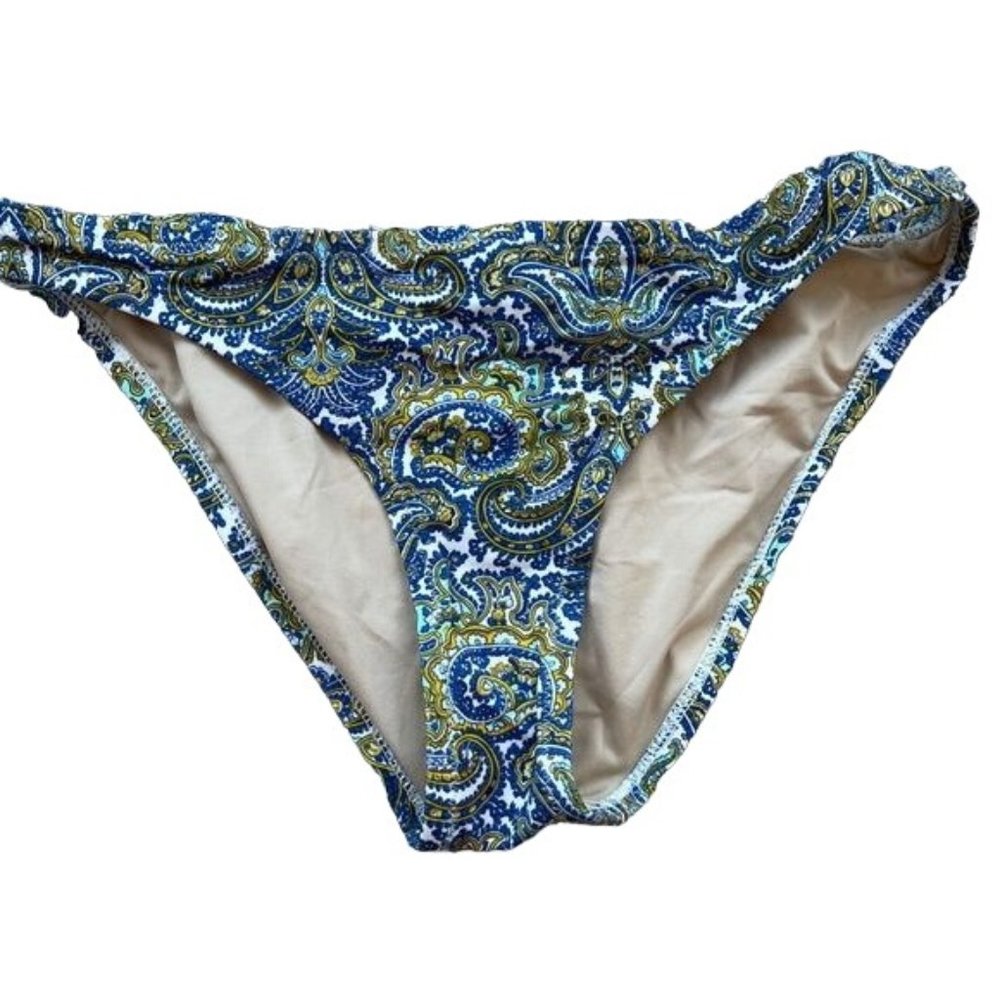 J Crew Bikini Bottom Swim Paisley Blue Patterned Flor de Lis Size XS